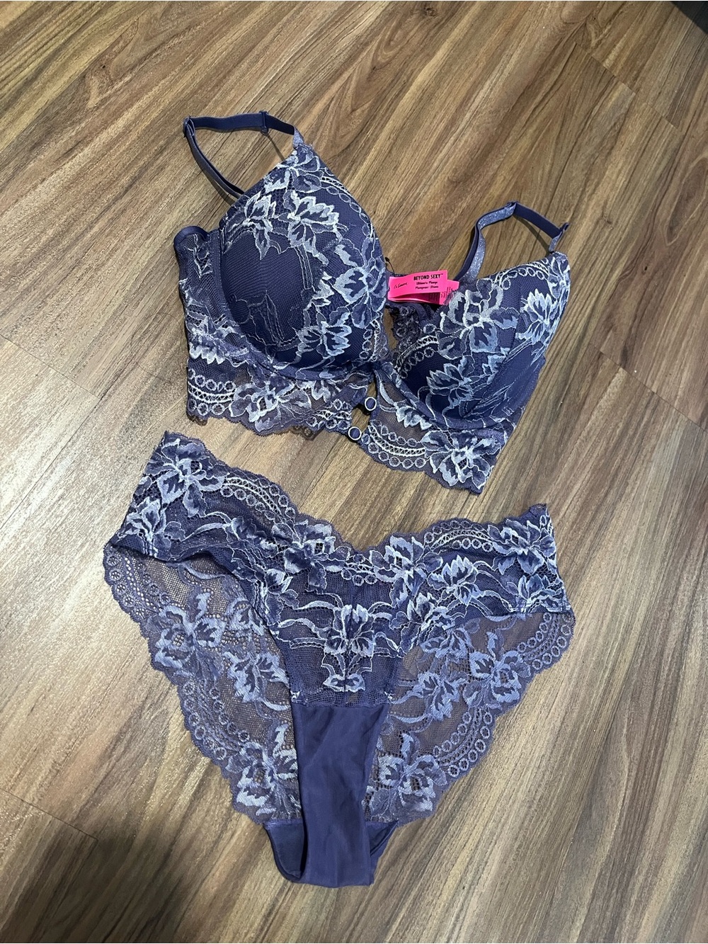 Lasenza Lace Balconette Bra & Brief Set in Dusty Purple